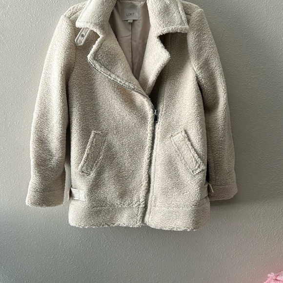 LOFT Cream Teddy Jacket with Wide Lapel Collar - Picture 1 of 13